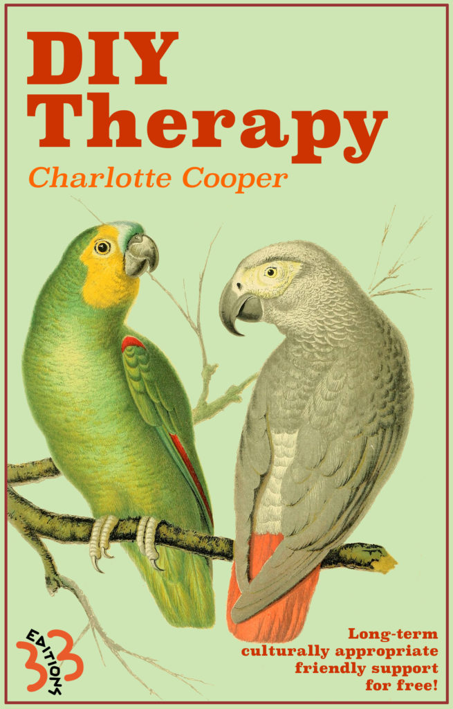 Cover shows an historic botanical illustration of two parrots on a branch, the background is pale green, the text orangey-brown, and the words “Long-term, culturally appropriate, friendly support for free!” appear at the bottom.